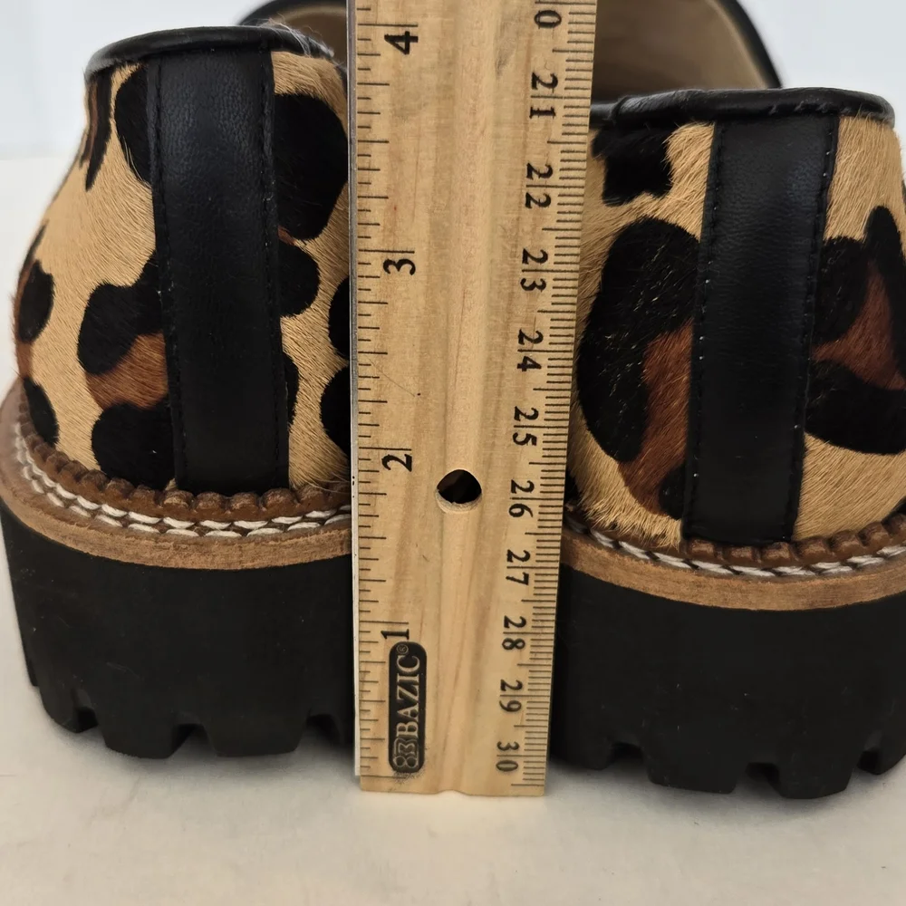 Jon Josef Leopard Print Calf Hair Tassel Loafers Lug Sole